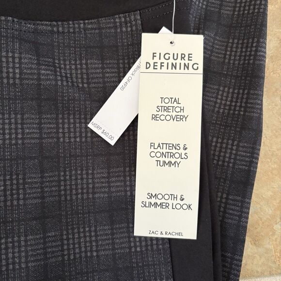 Zac & Rachel Pants Womens Size Large Figure Defining Tummy Control Black Plaid - Picture 3 of 7